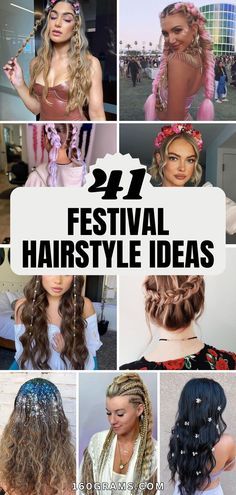 13 Trendy Festival Hairstyles for Coachella and More in 2024 - Fashion Tips Tricks Diy Hair Tinsel, Hairstyles Glam, Festival Hair Braids, Space Buns Hair, Pink Hair Extensions, Festival Hairstyles, Glitter Roots, Festival Braids, Coachella Inspiration