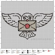 a cross stitch pattern with an image of a bird on it's head and the words love