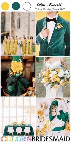 the wedding color scheme is green and yellow