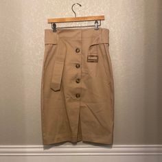 H&M High Waisted Pencil Skirt With Belt , Never Worn Belted Brown Skirt, Brown Belted Skirt For Workwear, Brown Belted Skirt For Work, Khaki Skirt For Workwear, Brown Summer Skirt For Workwear, Brown Workwear Skirt For Summer, Brown Summer Skirt For Work, Summer Brown Skirt For Work, Chic High Waist Khaki Skirt