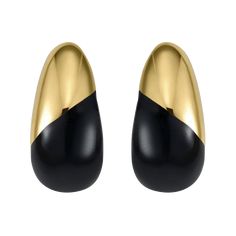 Meet your new go-to big, bold statement earrings to wear with your favorite jeans and tee to a little back dress for a night out. 14k yellow gold and enamel Height 3/4 inch Hinge closure Sold as pair Please allow 6-8 weeks for production if not in stock IN STOCK ✅ Black Pear Earrings, Big Gold Earrings And Black Dress, Luxury Statement Earrings With Black Enamel, Back Dress, 8 Weeks, Black Enamel, Charm Earrings, Dress Backs, Favorite Jeans