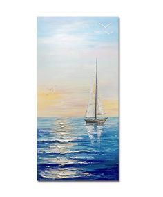 Sail Boat Seascape Painting, Heavy Texture Painting, Palette Knife Painting, Acrylic Painting on Canvas, Large Painting for Sale-LargePaintingArt.com Knife Painting Acrylic, Simple Modern Art, Abstract Wall Art Painting, Buy Paintings Online, Entry Mudroom, Office Entry, Large Paintings, Large Abstract Wall Art, Paintings For Living Room