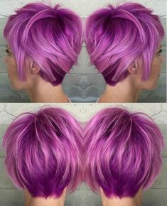 Purple Grey Short Hair, Fun Color Pixie Hair, Purple Highlights, Bright Hair, Pastel Hair, Hair Colorist