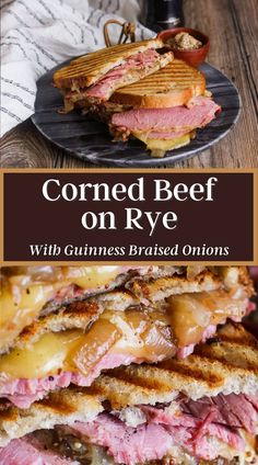 corned beef on rye with guinness braised onions is an easy and delicious sandwich