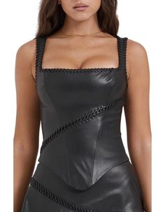 Leather Corset Outfit, Leather Corset Top, Black Leather Corset, Bandage Dress Bodycon, Petite Skirt, Leather Corset, Autumn Style, House Of Cb, Petite Tops