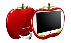 an apple with a monitor attached to it