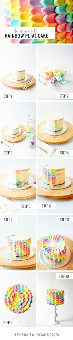 instructions to make a rainbow cake with sprinkles on the top and bottom