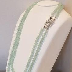 Nwot Mint Green Beaded Necklace With Lopsided Silver Broach. Elegant Long Necklace With 8mm Beads, Silver Double Strand Beaded Necklace For Formal Occasions, Silver 8mm Beads Necklaces For Wedding, Silver Necklaces With 8mm Beads For Wedding, Elegant Silver Necklace With 8mm Beads, Formal Silver Double Strand Beaded Necklace, Elegant Green Jewelry With Silver Beads, Elegant Green Necklace With Sterling Silver Clasp, Elegant Double Strand Silver Bead Necklaces