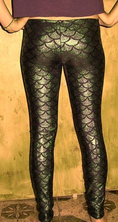 Gold Holographic Mermaid Leggings Shiny Leggings by nanmadetoo Stretch Fishtail Bottoms For Night Out, Green Stretch Leggings For Night Out, Stretch Green Leggings For Night Out, Fitted Green Mermaid Bottoms, Mermaid Leggings, Gold Mermaid, Pants Pocket, Stockings Legs, Shiny Leggings