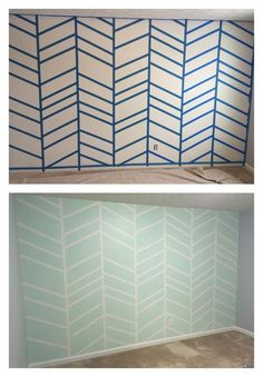 two pictures of the same room with different paint colors and patterns on it, one is empty