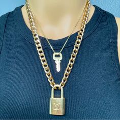 Pre-Loved Authentic Louis Vuitton Brass Lock And Key Upcycled On Unbranded New Gold Plated Necklaces. Necklaces 16” And 18” Nwt. Some Minor Scratches On Lock And Key. Great Condition Overall! Includes Unbranded Gift Box, And Travel Pouch Louis Vuitton Necklace Lock, Louis Vuitton Jewelry, Lock And Key, Travel Pouch, Gold Plated Necklace, Authentic Louis Vuitton, Womens Jewelry Necklace, Gold Plate, Gift Box