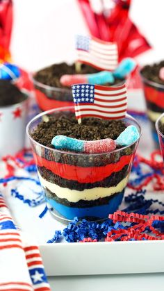 patriotic desserts with red, white and blue decorations