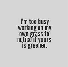 the words i'm too busy working on my own grass to notice if your is greener