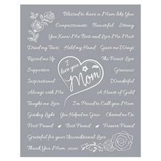 a card with the words i love you mom on it and flowers in the background