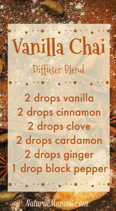 Vanilla Chai Recipe, Spa Hacks, Essential Oils For Colds, Chai Recipe, Vanilla Chai