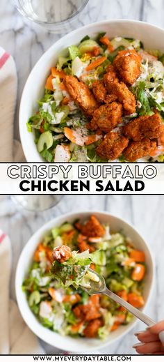 two bowls filled with chicken salad next to each other