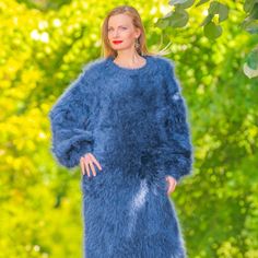 SuperTanya blue mohair dress fuzzy oversized long sweater one size ready to ship | eBay Cozy Long Blue Sweater, Oversized Long Blue Sweater, Blue Oversized Long Sweater, Mohair Dress, Fuzzy Mohair Sweater, Slouchy Sweater, Sweater Tunic, Hand Knitted Sweaters, Mohair Sweater