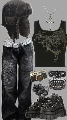 Soft Goth Outfits, Street Style Outfits Casual, Rock Star Outfit, Outfits Y2k, Estilo Punk, New Rock