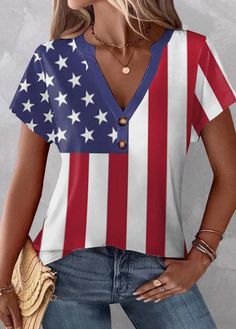 Product Name: Women's Flag Top Independence Day American Flag Print Short Sleeve V-Neck T-Shirt Item NO.: 22282403 Weight: 0.2 kg = 0.4409 lb = 7.0548 oz Category: Clothing> Women> T-Shirts Tag: Summer, Flag, White, Red, Blue, New, Patriotic, top, new arrival, tee Creation Time: 2023-06-13 Hem Type: Regular HemCollar/Neckline:V-NeckSleeve:Short SleeveThickness:Mid-weightDesign Elements:American Flag PrintStyle: CasualMaterial:95% Polyester 5% SpandexWashing Mode: Machine WashSize:S,M,L,XL,2XLWei Day Designer, American Flag Print, Spring Outfits Women, National Flag, Sport T Shirt, V Neck Tops, Shirt Outfit, Printed Shorts, Independence Day