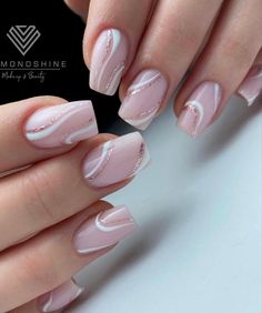 Hot Nails Trends 2023, Short Professional Nails, Modern French Nails, Swirl Nail Designs, Swirl Nail, Ball Dance, Shellac Colors, Kutek Disney, Builder Gel Nails