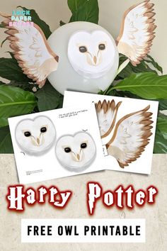 the harry potter owl printable is on display in front of some leaves and flowers