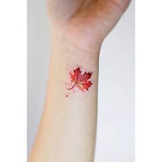 a red maple leaf tattoo on the wrist