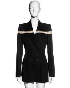 For Sale on 1stDibs - ▪ Alexander McQueen black blazer mini dress ▪ Double-breasted ▪ Nude nylon mesh cut-out panel ▪ Peak lapels ▪ 2 front flap pockets ▪ Padded shoulders ▪ Black Notch Lapel Blazer Dress For Evening, Black Tuxedo Blazer Dress With Double-breasted Button, Black Single Breasted Blazer Dress For Evening, Black Tuxedo Blazer Dress For Evening, Black Tuxedo Style Blazer Dress For Evening, Black Double-breasted Tuxedo Blazer Dress, Black Double-breasted Blazer For Night Out, Black Notch Lapel Blazer Dress For Night Out, Blazer Mini Dress