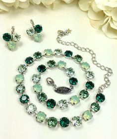 Swarovski Crystal 8.5mm Necklace Erin Greens & by CathieNilson Shamrock Earrings, Lucky Shamrock, Swarovski Crystal Necklace, Swarovski Necklace, Classy Jewelry, Matching Bracelet, Valentines Necklace, Jewelry Making Tutorials, Fancy Jewelry