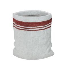 a white and red striped basket on a white background