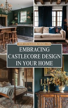 A cozy room inspired by castlecore, featuring grand arches, antique furniture, and rich textures, blending the castlecore aesthetic with medieval interior and elegant vintage style for a timeless vintage interior look.