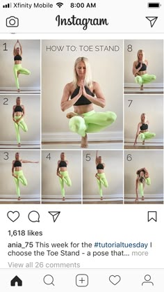 an image of a woman doing yoga poses on her cell phone with the caption above it