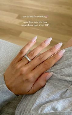 Nail Colour Inspiration: 1 coat Love Is In The Bare + 2 coats Baby Take A Vow by OPI  #PinkNails #NailArt #NailInspiration #NailGoals #PrettyInPink #NailDesigns #NailObsession #NailAddict #NailTrends #NailPolish Wedding Nails Solid Color, Engagement Nails Opi, Gel Nails Ideas Wedding, Take A Bow Opi, Almond Vs Round Nails, Baby Take A Vow Opi Gel, Neutral White Nails, Wedding Nail Inspo For Bride, Love Is In The Bare Opi Gel