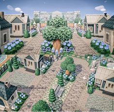 this is an artist's rendering of a small town with lots of trees and houses