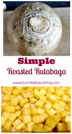 the recipe for roasted rutabaga is shown in three different pictures, including one with