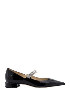 Patent leather décolleté- Pointed Toe- Strap With Crystals- Covered Heel- Made In Italy- Leather- External : Leather- Lining : Leather- Sole : Suede Jimmy Choo Loafers, Jimmy Choo Bing, Jimmy Choo Flats, Strap Flats, Versace Shop, Black Ballet Flats, Patent Leather Pumps, Jimmy Choo Shoes, Footwear Design Women