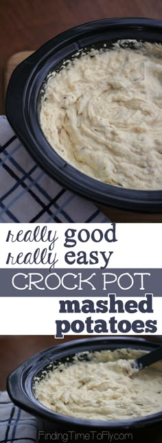 two images show how to make crock pot mashed potatoes