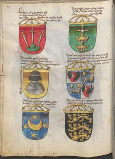 an old book with several coats of arms on it