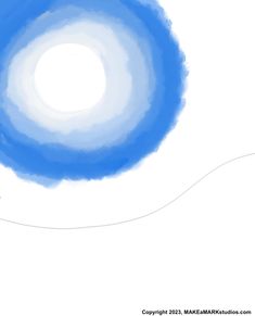 an abstract blue and white painting with circles in the center, on a white background