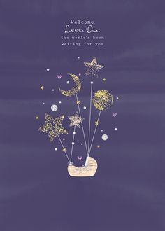 a card with some stars and moon on it