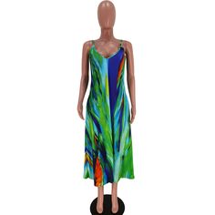 Summer Vacation Tie Dye Print Sleeveless Strap V-neck Loose Fitting Casual Women Maxi Dress V-neck Sleeveless Dress For Beach Season, Green Sleeveless Dress With Spaghetti Straps For Vacation, Sleeveless Green Maxi Dress For Beach Season, Green Sleeveless Beach Dress, Green Sleeveless Dress For Beach Season, Green Sleeveless Sundress With Spaghetti Straps, Green V-neck Sleeveless Dress For Vacation, Green Summer V-neck Dress For Vacation, Green V-neck Summer Dress For Vacation