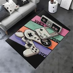 a rug with video game controllers on it