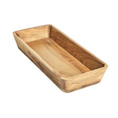 an empty wooden tray on a white background