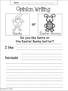 an easter bunny worksheet with the words opinion writing and pictures to be colored