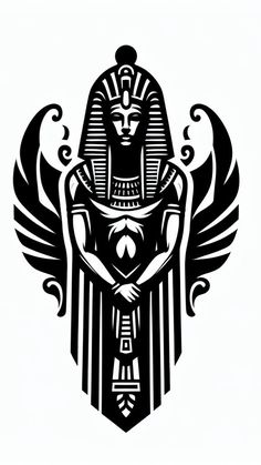 an egyptian god sitting on top of a throne with wings around his neck and head