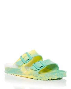 Birkenstock Women's Arizona Eva Essentials Slide Sandals Casual Jelly Sandals With Adjustable Strap, Green Adjustable Sandals With Buckle Closure, Adjustable Green Sandals With Buckle Closure, Green Footbed Sandals With Buckle Closure For Summer, Comfortable Adjustable Jelly Sandals For Spring, Green Beach Sandals With Buckle Closure, Green Buckle Closure Sandals For Beach, Green Footbed Sandals With Removable Insole For Beach, Green Footbed Sandals With Removable Insole For Summer