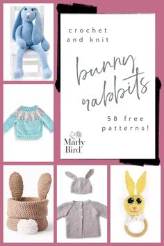 58 Free Bunny Rabbit Patterns to Crochet and Knit Rabbit Patterns, Rabbit Crochet Pattern, Knitted Flower Pattern, Marly Bird, Rabbit Crochet, Fast Crochet, Crochet Rabbit, Crochet Gift