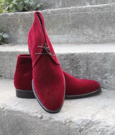 Handmade Maroon Velvet Chukka Dress Boot on Storenvy Fall Gala Dress Shoes With Round Toe, Formal Ankle Boot Dress Shoes For Fall, Elegant Formal Boots With Heel Tab, Classic Red Workwear Boots, Fitted Burgundy Dress Shoes With Round Toe, Fall Plain Toe Dress Shoes, Fall Gala Wingtip Dress Shoes, Elegant Fitted Dress Shoes For Fall, Elegant Fitted Burgundy Dress Shoes