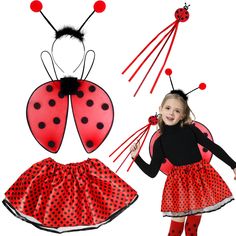 PRICES MAY VARY. PACKING LIST - Our ladybug costume set includes a ladybug headband, a pretty wings, a magic wand and a polka dot tutu. The full set of ladybug costume accessories are rich and complete, making your child the cutest ladybug princess. UNIQUE DESIGN - The antennae tentacles on the ladybug costume for girls hesdband can be straightened or bent, so kids can change its shape according to their own preferences, the ladybug wing are sprinkled with eye-catching glitter to make your littl Ladybug Costume Kids, Baby Ladybug Costume, Bug Costumes, Ladybug Headband, Ladybug Wings, Bug Costume, Pretty Wings, Up Cosplay, Costume Tutu