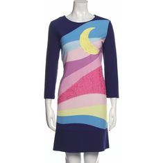 Boutique Moschino Shift Dress Blue, Multicolored Dress Rich Colors Printed Lace Trim Embellishment I M Bouth This Dress In Saks 5th Avenue Three-Quarter Sleeve With Crew Neck Concealed Zip Closure At Back The Dress Widens Slightly From The Bust In A Trapezoidal Manner. The Circumference Of The Chest And Waist Are Equal, The Dress Smoothly Expands From The Bust To The Hips By No More Than 2". Bust 18" Waist 17,5-18" Heels 19-20" Legth 36" Eur 40 Us S Fitted Blue Color Block Dress, Dress Rich, Multicolored Dress, Moschino Dress, High Low Midi Dress, White Shift Dresses, Striped T Shirt Dress, Olive Dress, Boutique Moschino