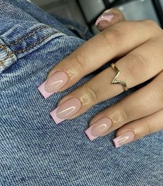 Pink Tip Nails, Baby Pink Nails, Baddie Nails, Beige Nails